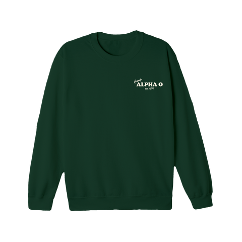 Greetings From Camp Crewneck-Alpha Omicron Pi-M-green