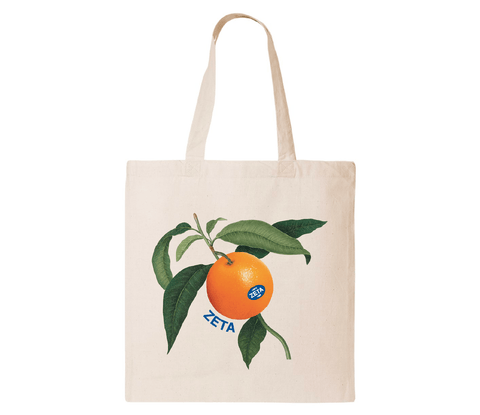 Sorority-themed custom tote bag featuring a orange branch design for Zeta Tau Alpha