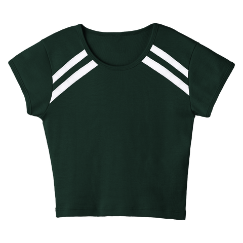 San Luis Tee, custom cropped fitted baby tee with cap sleeves and white stripes from neckline to underarms, in Camp Cutie color