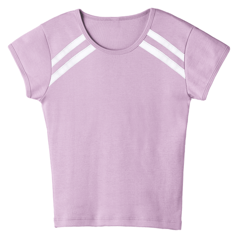 San Luis Tee, custom full-length fitted baby tee with cap sleeves and white stripes from neckline to underarms, in Aphrodite Approved color