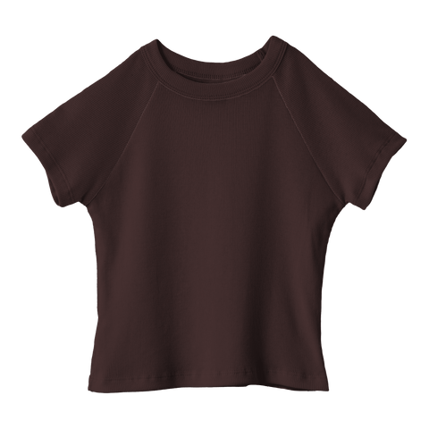 Newport Tee, cropped fitted raglan baby tee in Latte Lover color