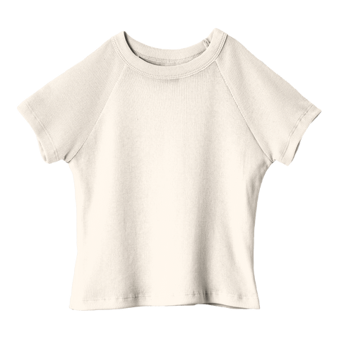 Newport Tee, cropped fitted raglan baby tee in Oat Milk Please color