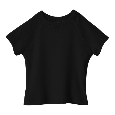 Newport Tee, cropped fitted raglan baby tee in Onyx Black color