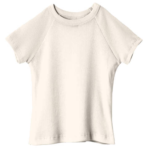 Newport Tee, full-length fitted raglan baby tee in Oat Milk Please color