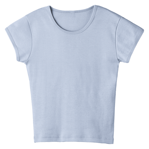 Venice Tee, full-length fitted cap sleeve baby tee in Healing Angelite color