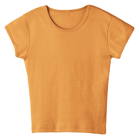 Venice Tee, full-length fitted cap sleeve baby tee in Healing Light color