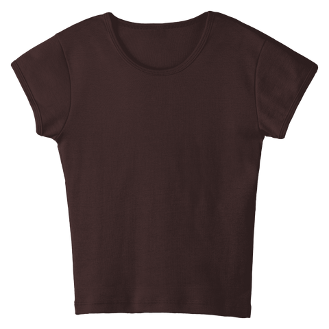 Venice Tee, full-length fitted cap sleeve baby tee in Latte Love color