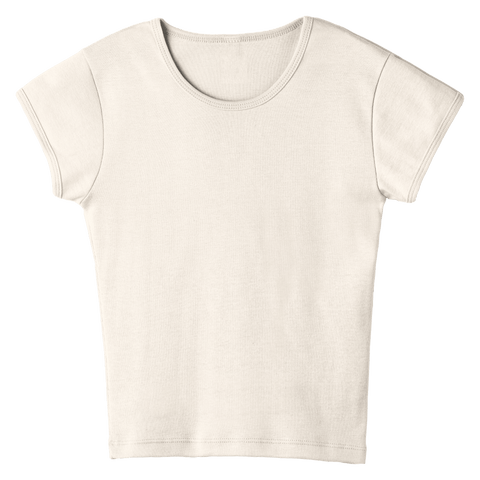 Venice Tee, full-length fitted cap sleeve baby tee in Oat Milk Please color