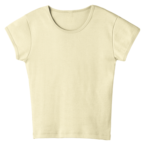 Venice Tee, full-length fitted cap sleeve baby tee in Sandy Chic color