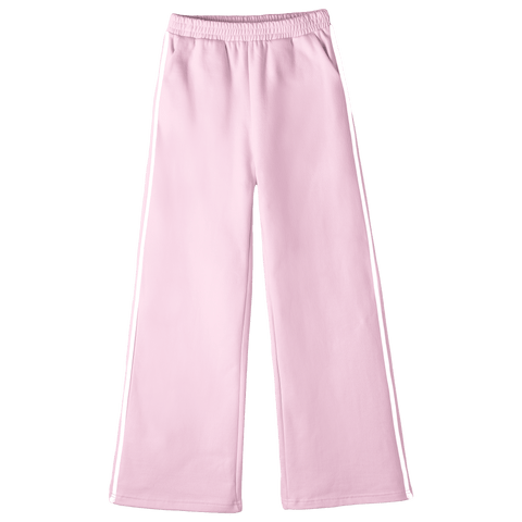 Thalia Sweats, custom fleece flare sweatpants with white side stripes, in BB Blush color