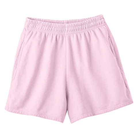 San Clemente Shorts, custom high-rise fleece sweat shorts in BB Blush color