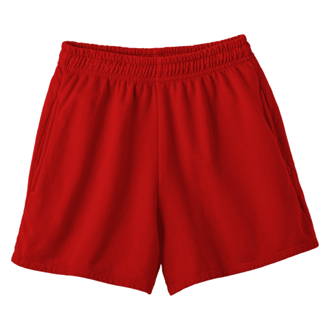 San Clemente Shorts, custom high-rise fleece sweat shorts in Cherry Whisper color