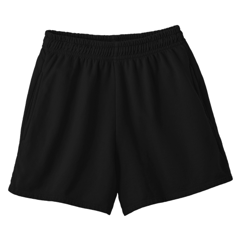 San Clemente Shorts, custom high-rise fleece sweat shorts in Onyx Black color