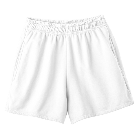 San Clemente Shorts, custom high-rise fleece sweat shorts in Opal White color