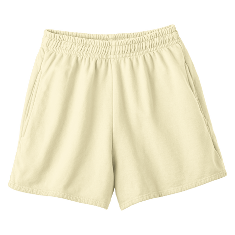 San Clemente Shorts, custom high-rise fleece sweat shorts in Sandy Chic color