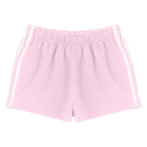 Thalia Shorts, custom mid-rise fleece sweat shorts with white side stripes, in BB Blush color