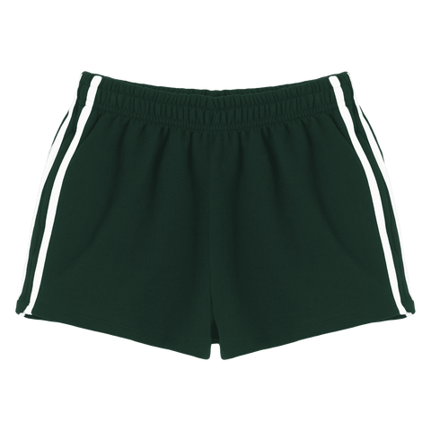 Thalia Shorts, custom mid-rise fleece sweat shorts with white side stripes, in Camp Cutie color