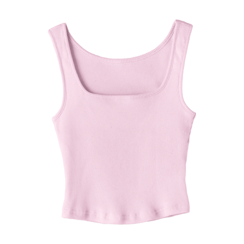 Amelia Tank, custom cropped fitted tank top with square neck in BB Blush color