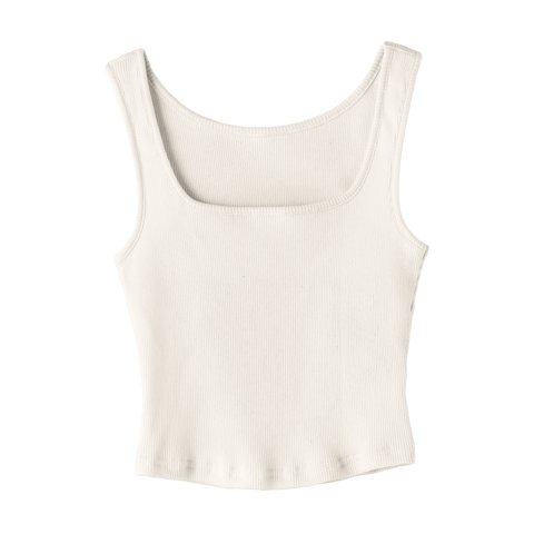 Amelia Tank, custom cropped fitted tank top with square neck in Oat Milk Please color