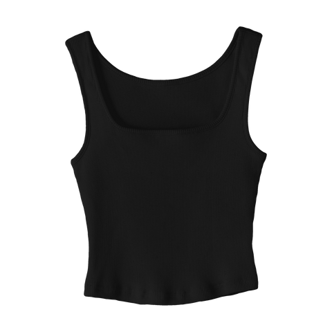 Amelia Tank, custom cropped fitted tank top with square neck in Onyx Black color