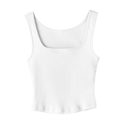 Amelia Tank, custom cropped fitted tank top with square neck in Opal White color