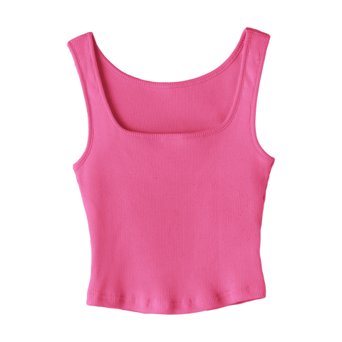 Amelia Tank, custom cropped fitted tank top with square neck in Pinki Minaj color