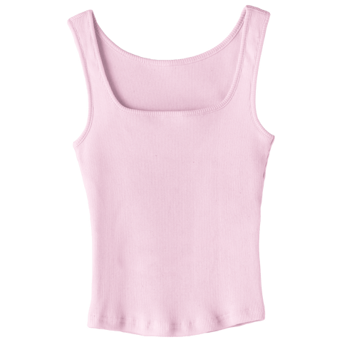 Amelia Tank, custom full-length fitted tank top with square neck in BB Blush color