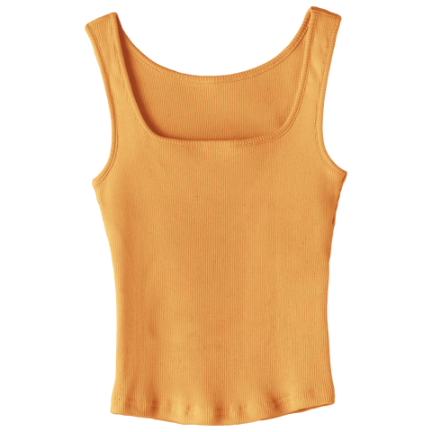 Amelia Tank, custom full-length fitted tank top with square neck in Healing Light color