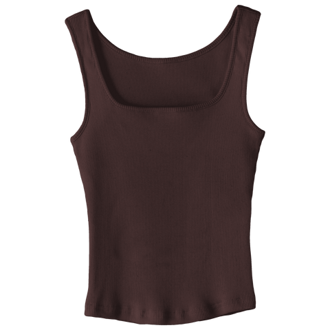 Amelia Tank, custom full-length fitted tank top with square neck in Latte Love color