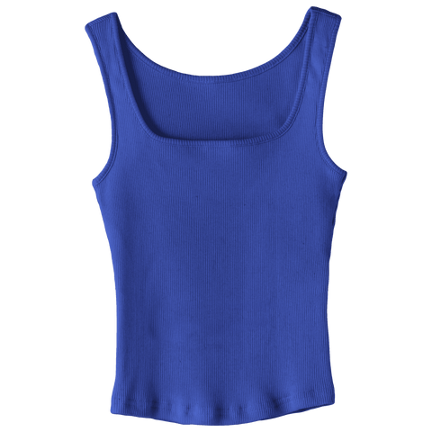 Amelia Tank, custom full-length fitted tank top with square neck in Lazuli Lover color