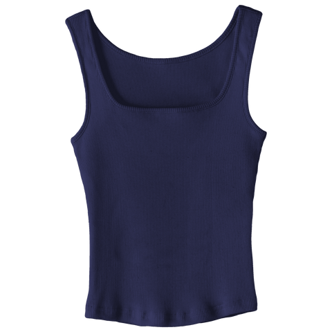 Amelia Tank, custom full-length fitted tank top with square neck in Midnight Chic color