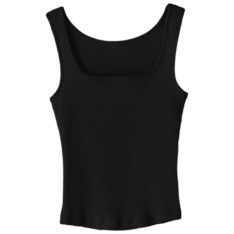 Amelia Tank, custom full-length fitted tank top with square neck in Onyx Black color