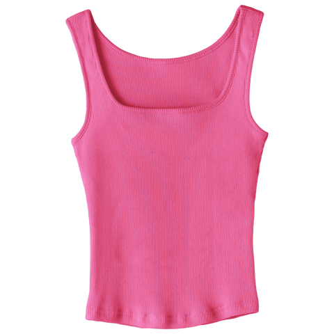 Amelia Tank, custom full-length fitted tank top with square neck in Pinki Minaj color