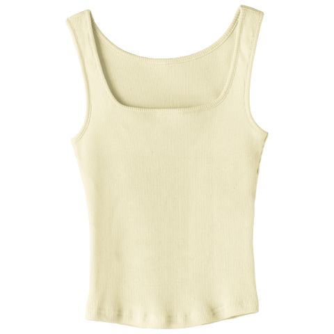 Amelia Tank, custom full-length fitted tank top with square neck in Sandy Chic color