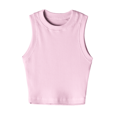 Laguna Tank, custom fitted cropped tank top with a high neckline in BB Blush color