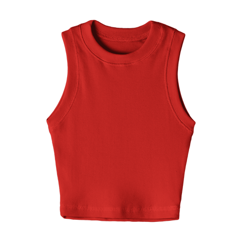 Laguna Tank, custom fitted cropped tank top with a high neckline in Cherry Whisper color