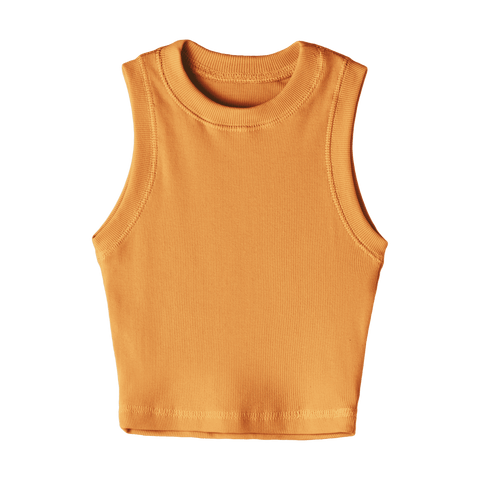 Laguna Tank, custom fitted cropped tank top with a high neckline in Healing Light color