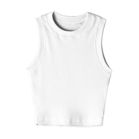 Laguna Tank, custom fitted cropped tank top with a high neckline in Opal White color