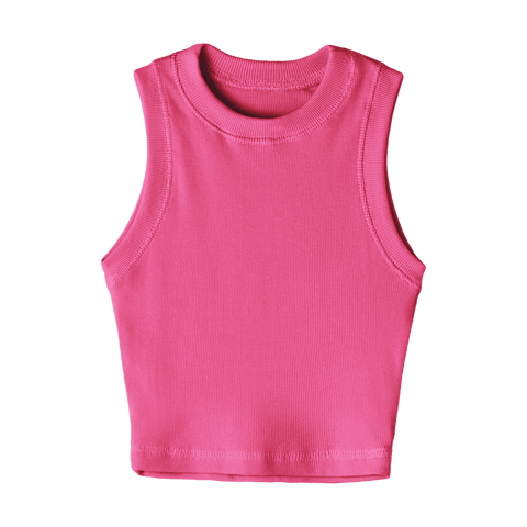 Laguna Tank, custom fitted cropped tank top with a high neckline in Pinki Minaj color