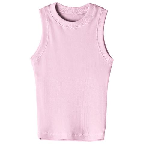 Laguna Tank, custom fitted full-length tank top with a high neckline in BB Blush color