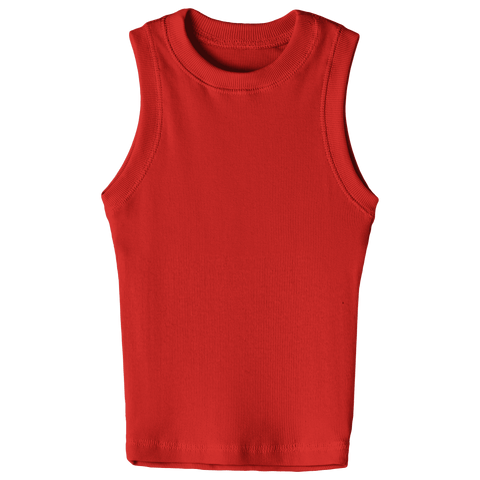 Laguna Tank, custom fitted full-length tank top with a high neckline in Cherry Whisper color