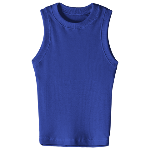 Laguna Tank, custom fitted full-length tank top with a high neckline in Lazuli Lover color