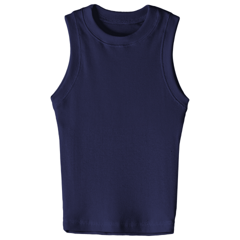 Laguna Tank, custom fitted full-length tank top with a high neckline in Midnight Chic color