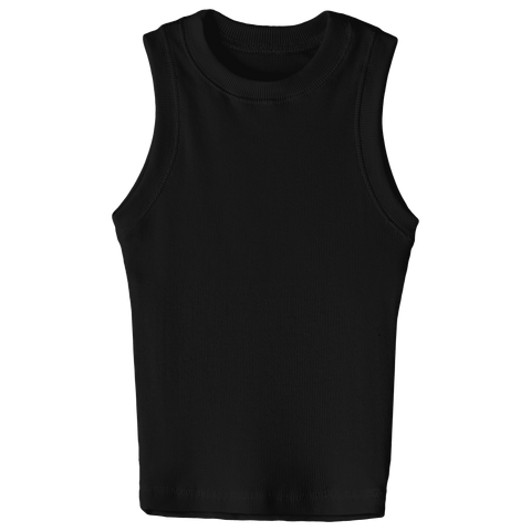 Laguna Tank, custom fitted full-length tank top with a high neckline in Onyx Black color