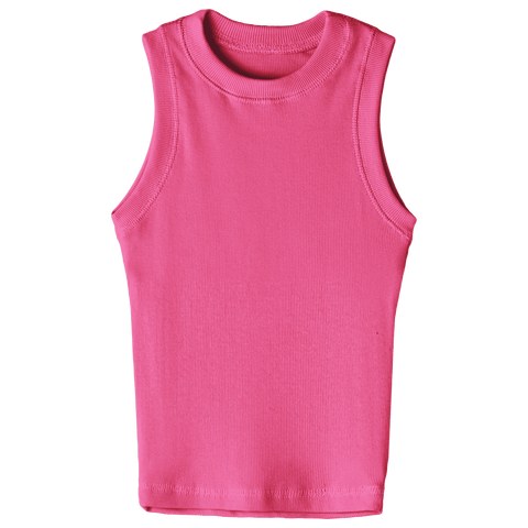 Laguna Tank, custom fitted full-length tank top with a high neckline in Pinki Minaj color