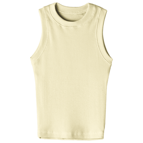 Laguna Tank, custom fitted full-length tank top with a high neckline in Sandy Chic color