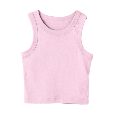 Malibu Tank, custom cropped fitted tank top with wide straps in BB Blush color