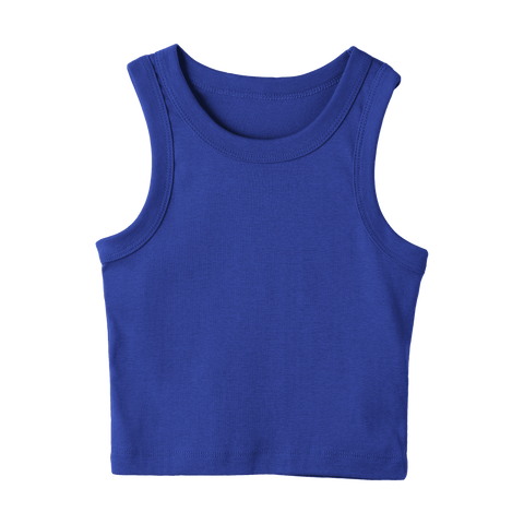 Malibu Tank, custom cropped fitted tank top with wide straps in Lazuli Lover color