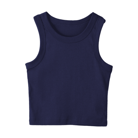 Malibu Tank, custom cropped fitted tank top with wide straps in Midnight Chic color