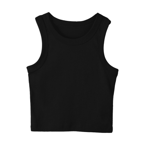 Malibu Tank, custom cropped fitted tank top with wide straps in Onyx Black color